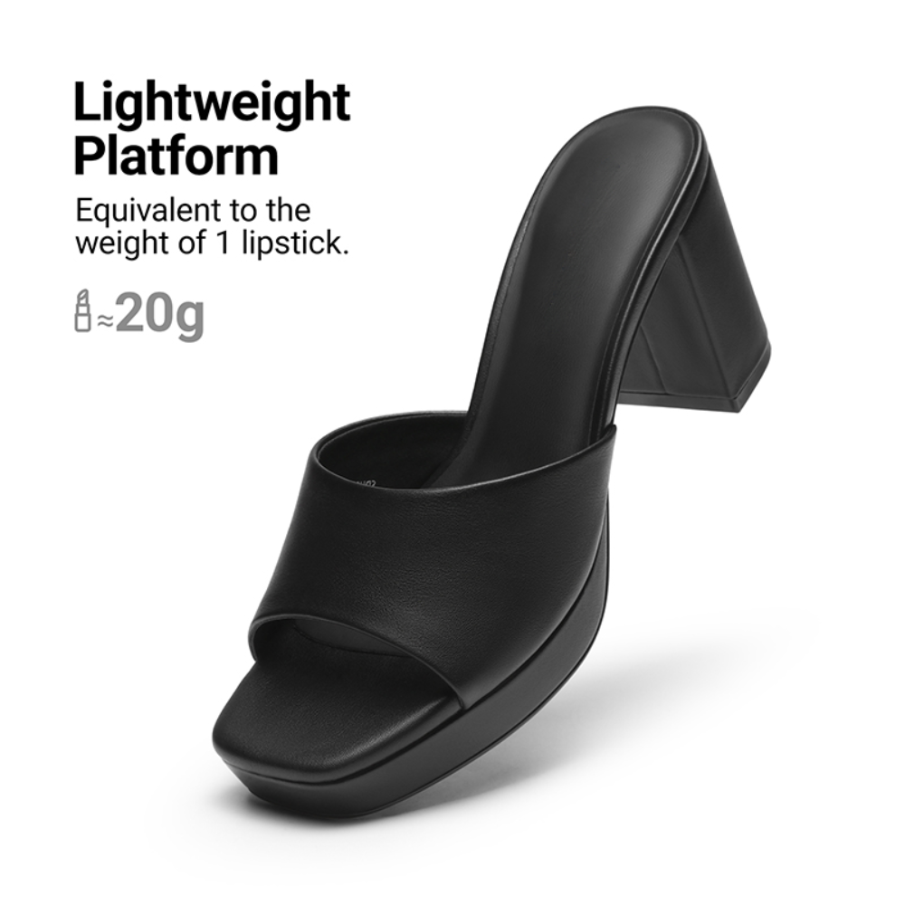 Comfortable Mules Heels for Women with Square Toe Wide Band Platform Block Heel Slide Style