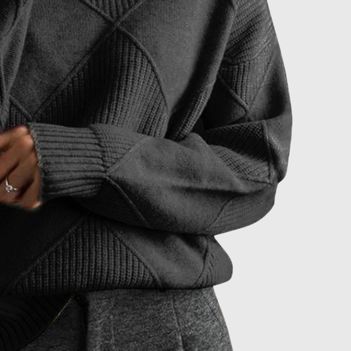 Comfortable Argyle Knit Sweater for Women with Turtleneck Long Sleeve Relaxed Oversized Style