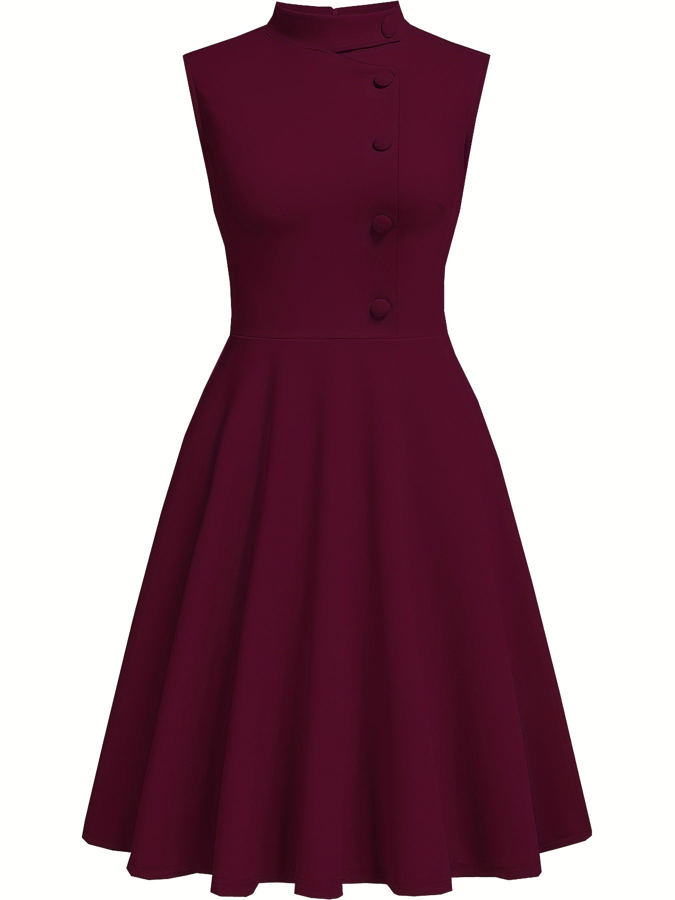 Elegant Navy Midi Dress for Women with High Neck Sleeveless Button Front Fit and Flare Cocktail Style