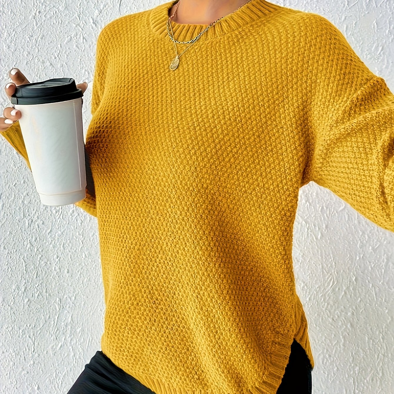 New Women's Solid Color Round Neck Pullover Sweater, Loose-Fit Simple Versatile Long Sleeve Pullover Sweater, Women's Sweater Top