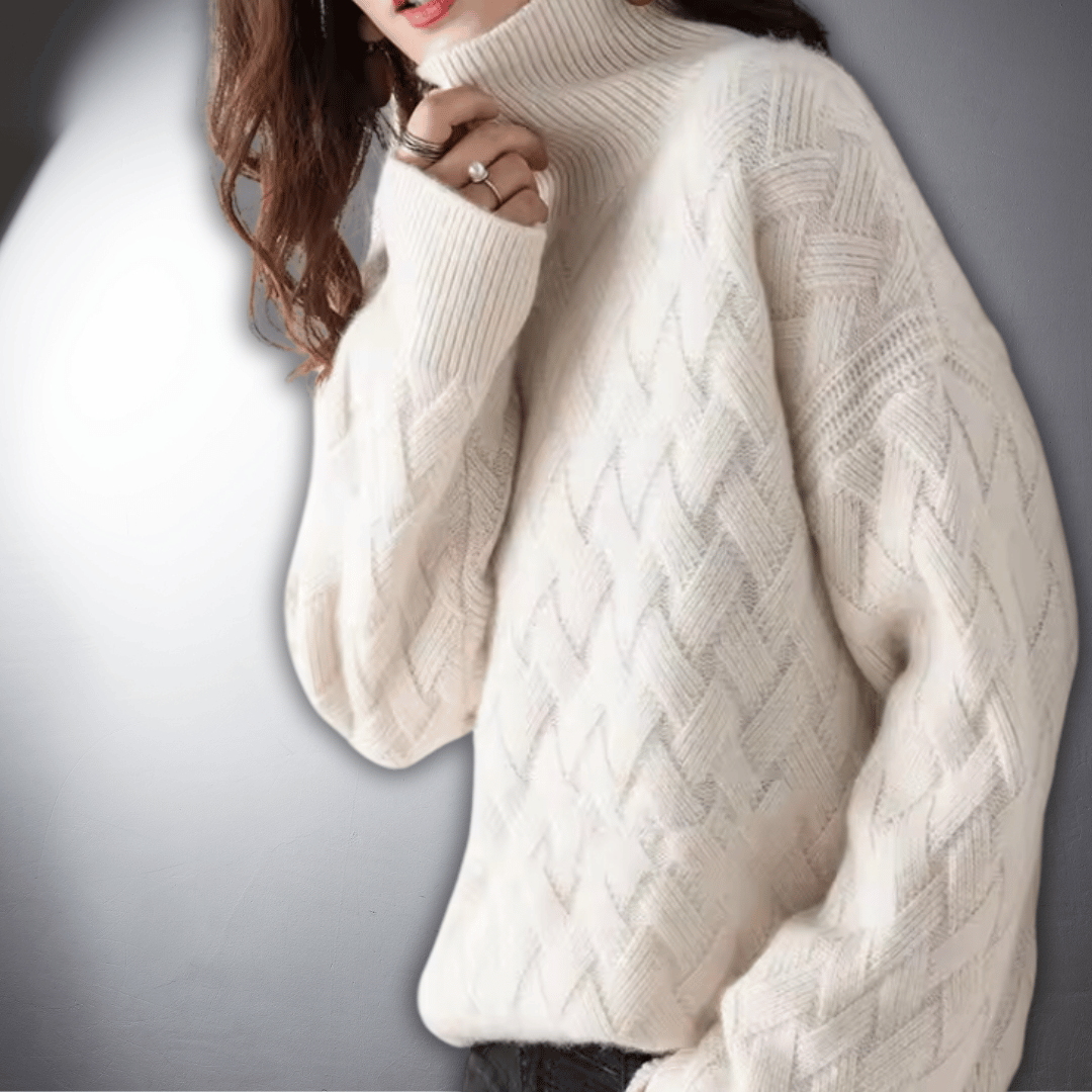 Comfortable Cable Knit Sweater for Women with Turtleneck Long Sleeve Oversized Relaxed Casual Style