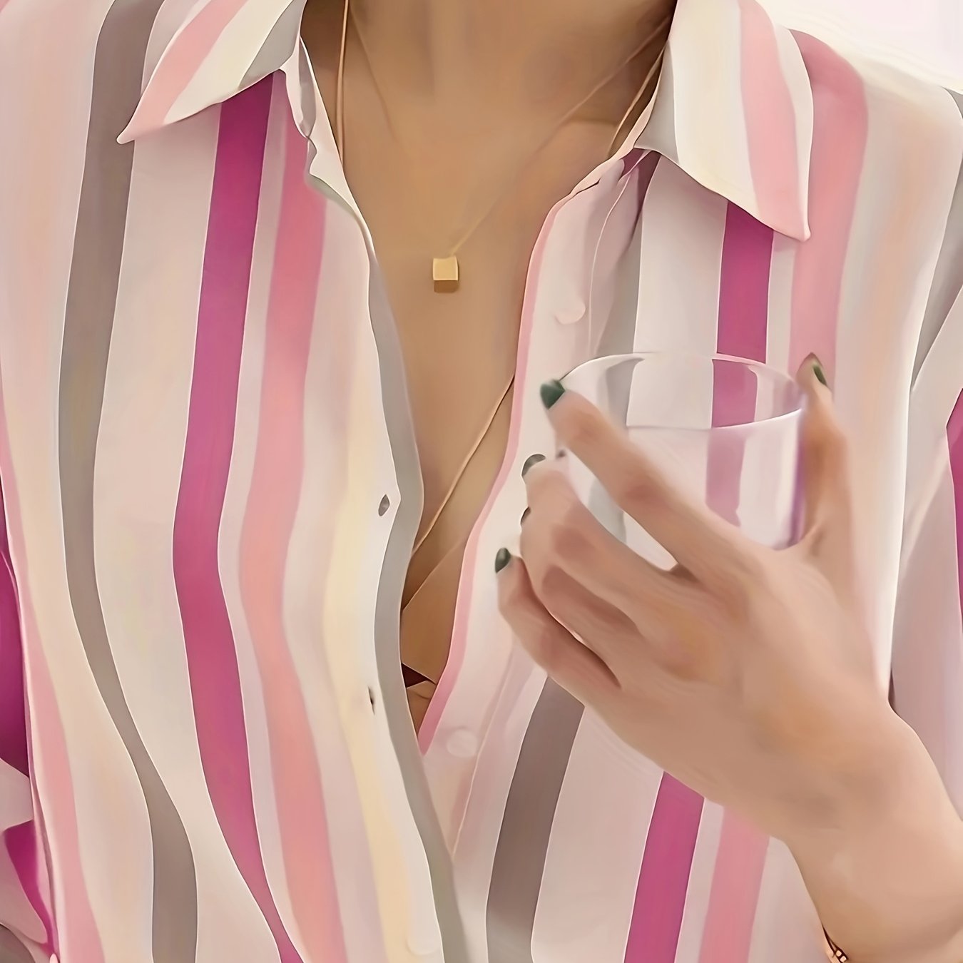 Effortless Striped Chiffon Blouse for Women with Collar Long Sleeve Button Front Relaxed Silky Style
