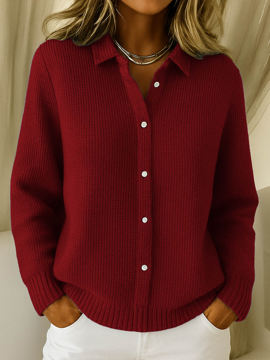 Comfortable Waffle Knit Cardigan for Women with Collared Neck Long Sleeve Button Front Relaxed Oversized Style