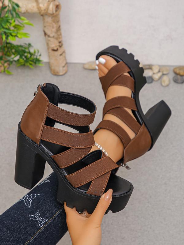 Stylish Strappy Sandals for Women with Chunky Block Heel Lug Platform Open Toe Style