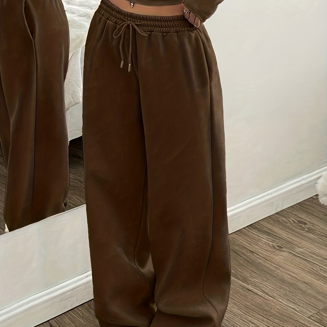Women'S Fashion Casual Home Wear Trousers Autumn Winter Back to Solid Basic Style Office Loose Wide Leg Pants Easy Design Versatile
