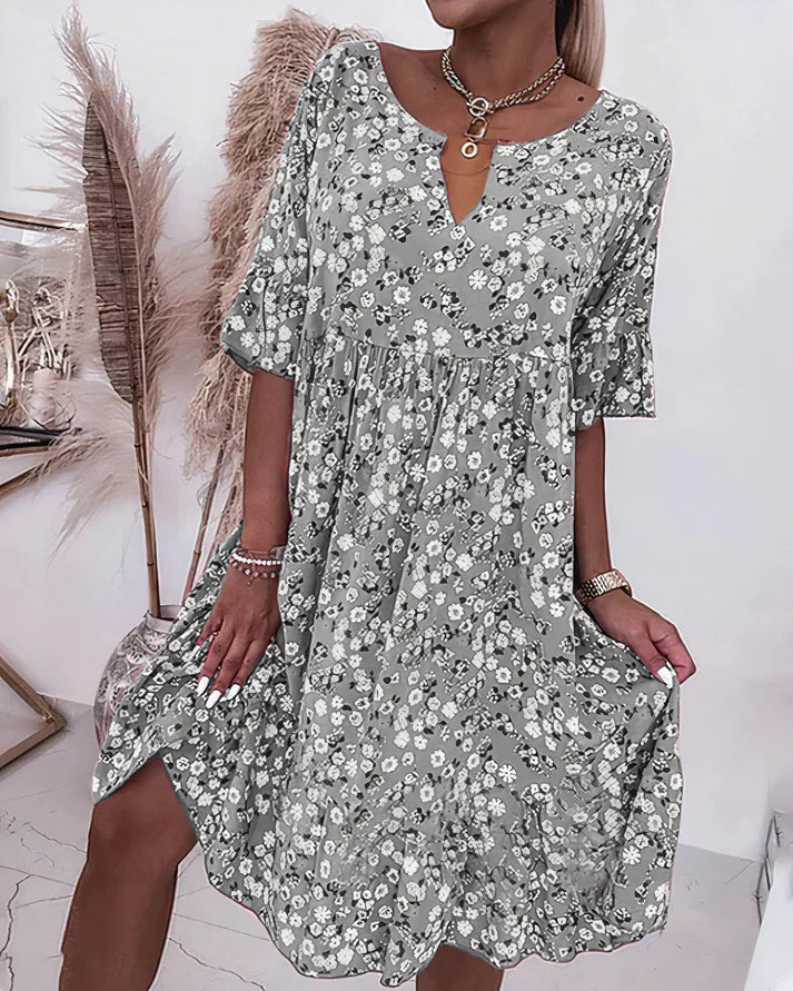 Effortless Floral Midi Dress for Women with V Neck Flutter Sleeve Tiered Swing Bohemian Style