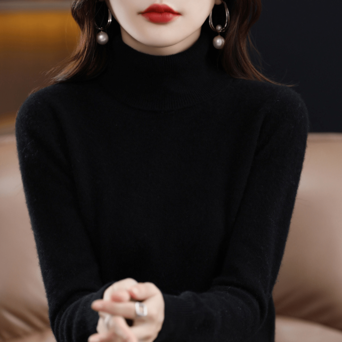 Comfortable Knit Turtleneck Sweater for Women with Long Sleeve Ribbed Cuff Slim Fit Style