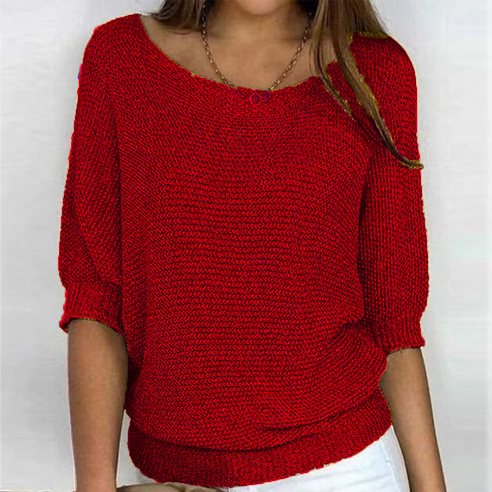 Comfortable Knit Sweater for Women with Scoop Neck Batwing Sleeve Relaxed Oversized Style