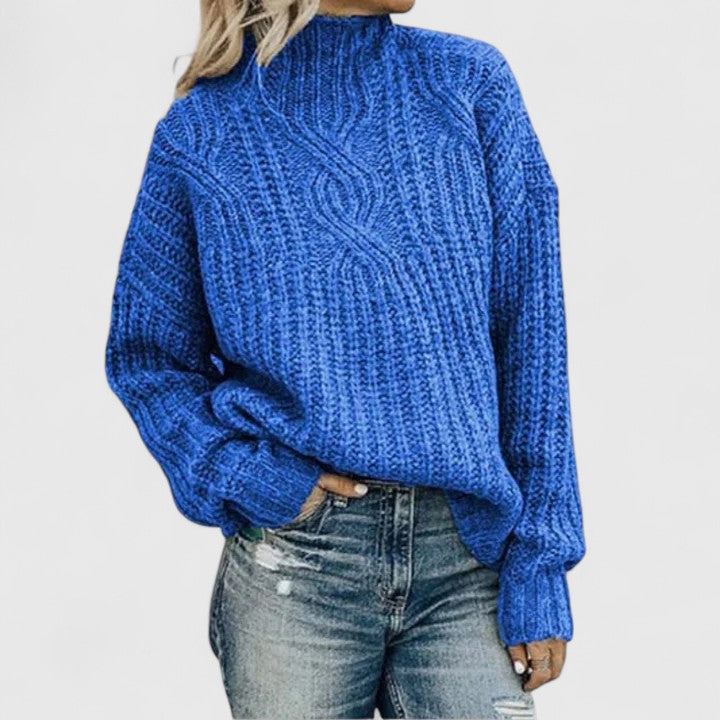 Comfortable Cable Knit Sweater for Women with Mock Neck Long Sleeve Relaxed Oversized Style