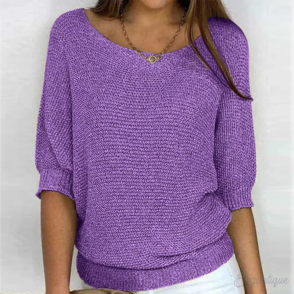 Comfortable Knit Sweater for Women with Boat Neck Batwing Sleeve Ribbed Hem Relaxed Style