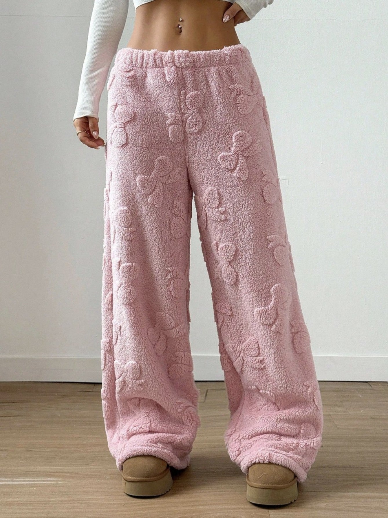 Women's Casual Youthful Fashion Daily Wear Loose Pink Plush Pants