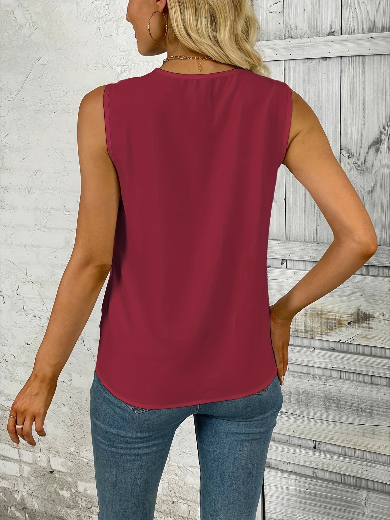 Effortless Blouse for Women with V Neck Sleeveless Pleated Draped Tank Style