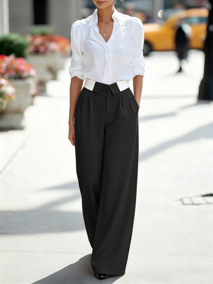 Effortless Wide Leg Pants for Women with High Waist Pleated Bow Belt Tailored Style