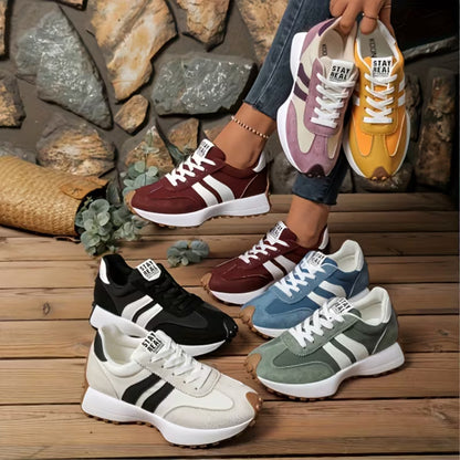 Comfortable Trainers for Women with Colorblock Panel Lace Up Cushioned Sole Retro Runner Style