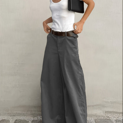 Effortless Wide Leg Pants for Women with High Waist Button Front Relaxed Flowing Casual Style