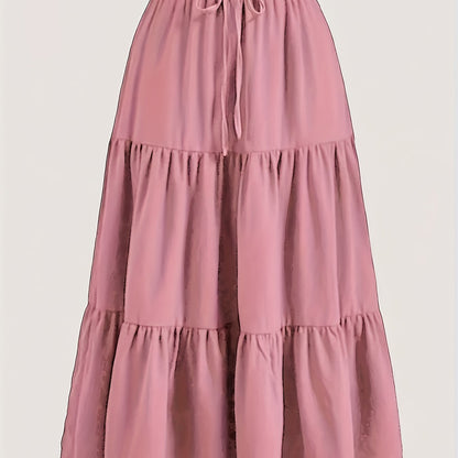 Effortless Tiered Maxi Skirt for Women with Paperbag Waist Drawstring Flowing Boho Style