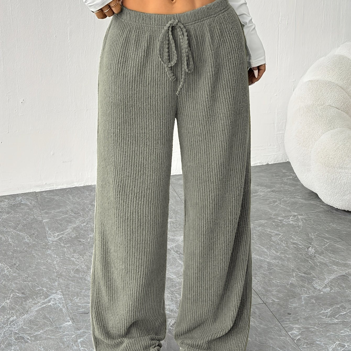 Effortless Corduroy Wide Leg Pants for Women with High Waist Drawstring Relaxed Flowing Casual Style