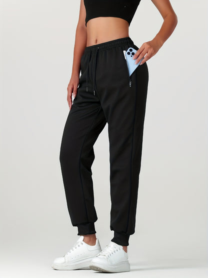 1pc of Autumn/winter Women's Long Pants, -lined Warm Casual Sweatpants for Women, Featuring an Elastic Drawstring Waist, Angled High Quality Zippered Pockets, and Windproof Thermal Cuffed Pants, Suitable for Daily Winter Wear at Home