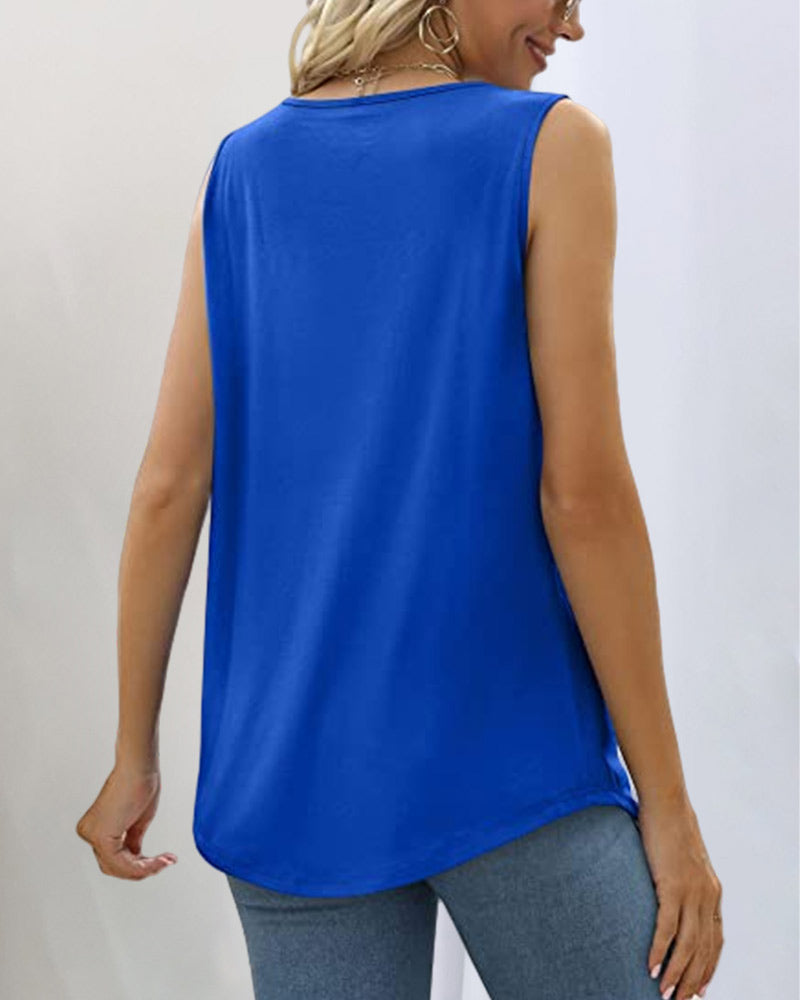 Effortless Pleated Tank Top for Women with Square Neck Sleeveless Relaxed Flowing Style