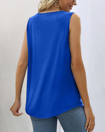 Effortless Pleated Tank Top for Women with Square Neck Sleeveless Relaxed Flowing Style