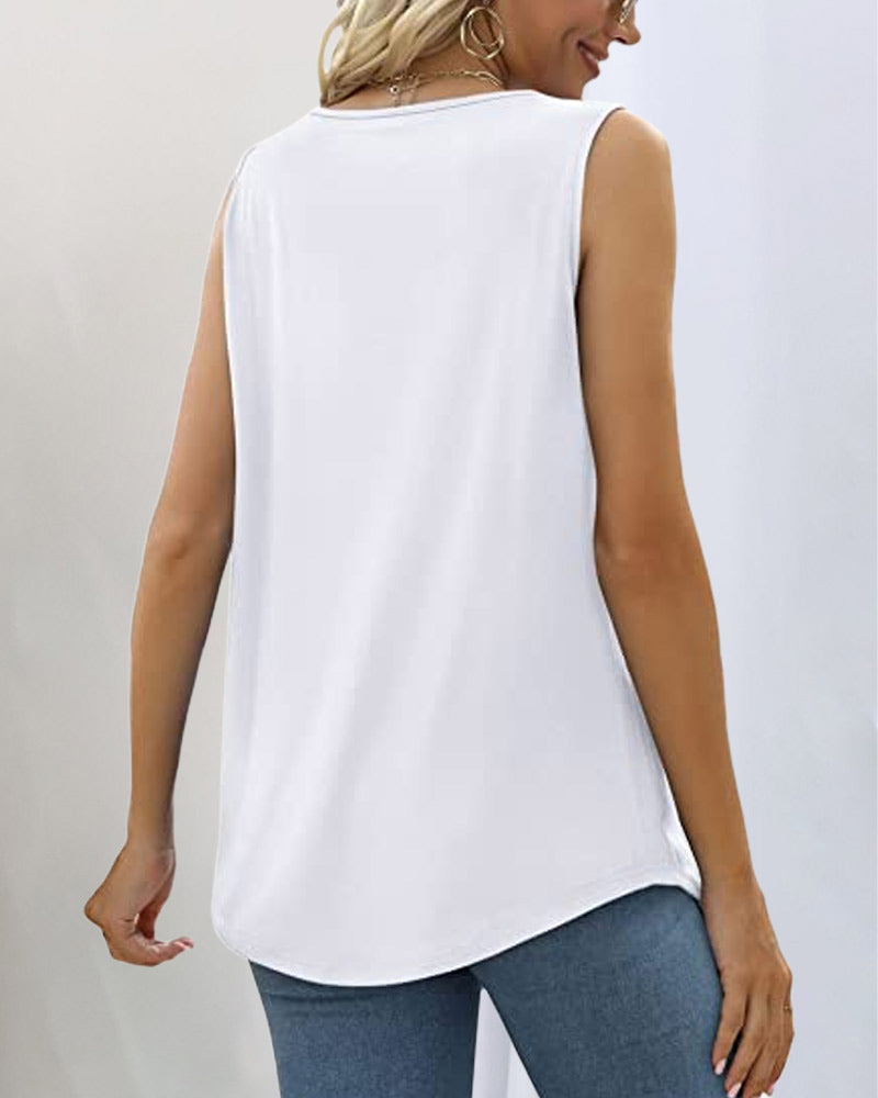 Effortless Pleated Tank Top for Women with Square Neck Sleeveless Relaxed Flowing Style