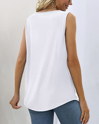 Effortless Pleated Tank Top for Women with Square Neck Sleeveless Relaxed Flowing Style