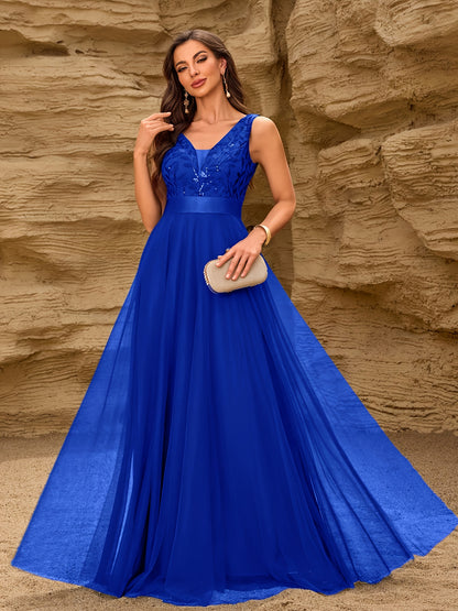 Fashionable Sexy New Women'S Sequin Mesh Patchwork A-Line Party Dress