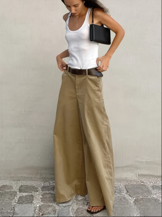 Effortless Wide Leg Pants for Women with High Waist Button Front Relaxed Flowing Casual Style