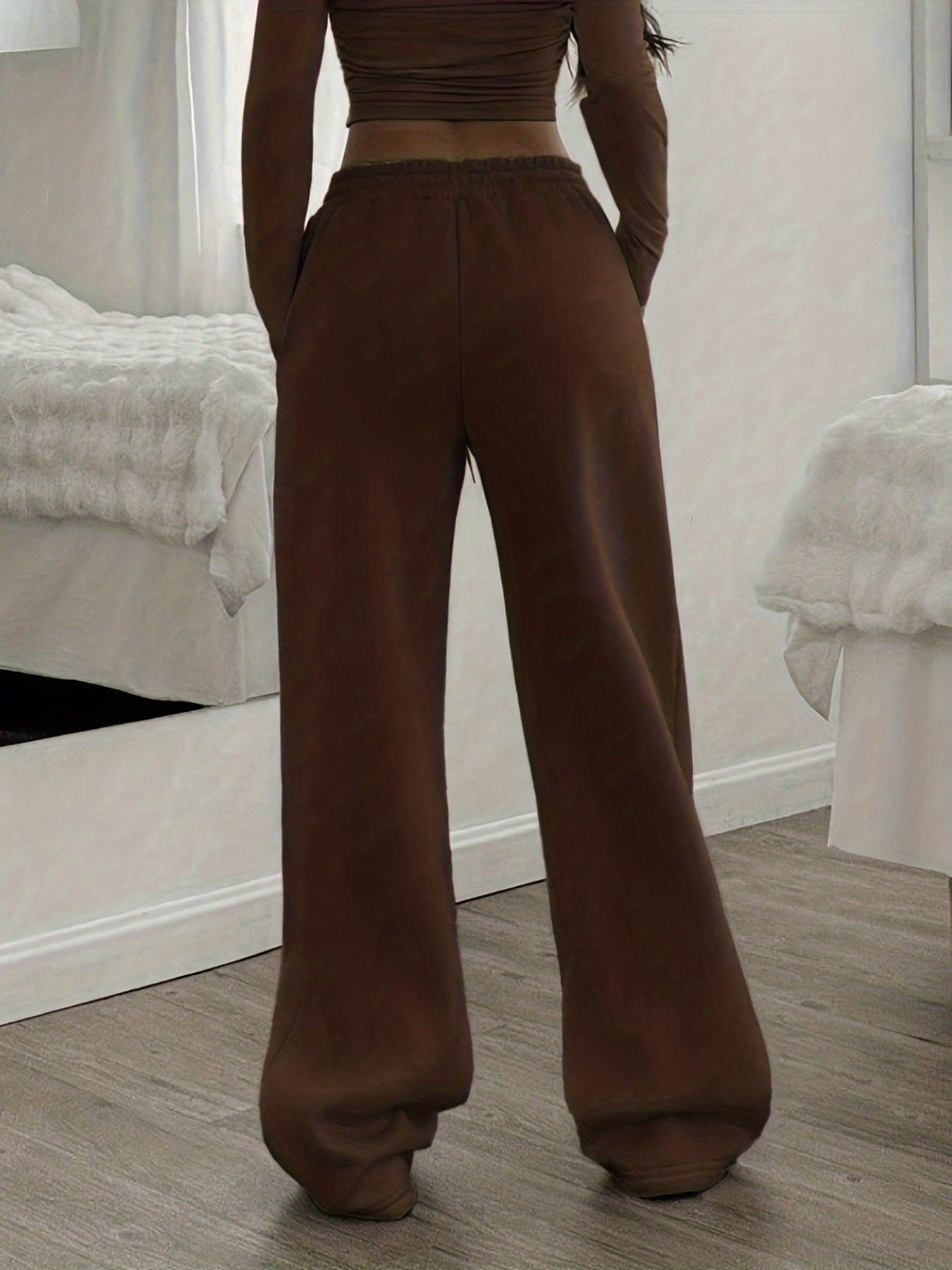 Women'S Fashion Casual Home Wear Trousers Autumn Winter Back to Solid Basic Style Office Loose Wide Leg Pants Easy Design Versatile