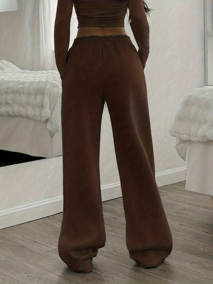 Women'S Fashion Casual Home Wear Trousers Autumn Winter Back to Solid Basic Style Office Loose Wide Leg Pants Easy Design Versatile