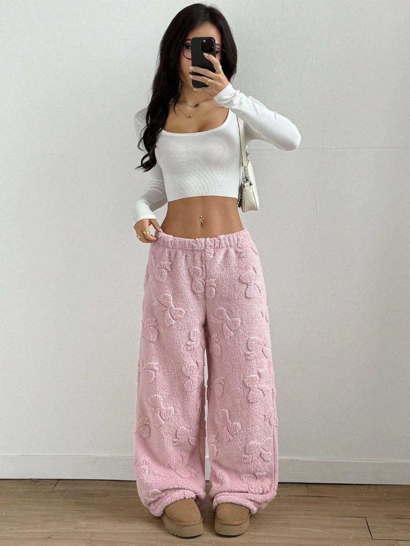 Women's Casual Youthful Fashion Daily Wear Loose Pink Plush Pants