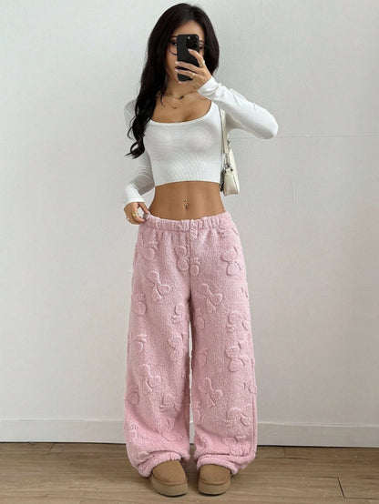 Women's Casual Youthful Fashion Daily Wear Loose Pink Plush Pants