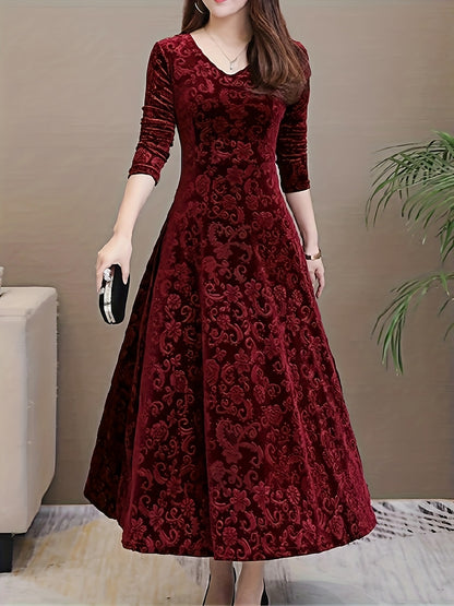 2025 Long Sleeve Velvet Jacquard Dress