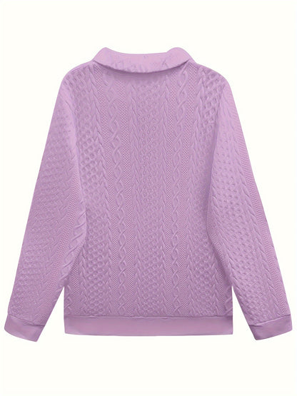 New Fashionable and Elegant Autumn and Winter Solid Color Zipper Pocket Turnover Collar Women's Long Sleeve Sweatshirt