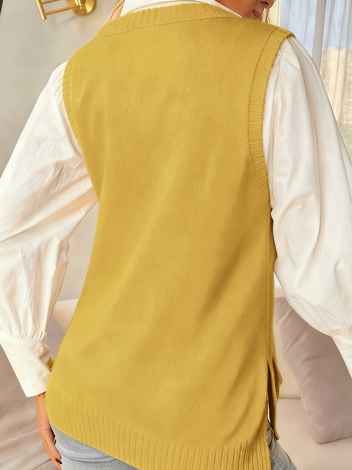 Comfortable Ribbed Knit Sweater Vest for Women with V Neck Sleeveless Relaxed Oversized Style