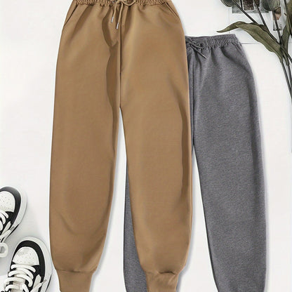 2pcs Women's Casual Jogging Pants - Soft and Comfortable Drawstring Waistband Sport Pants