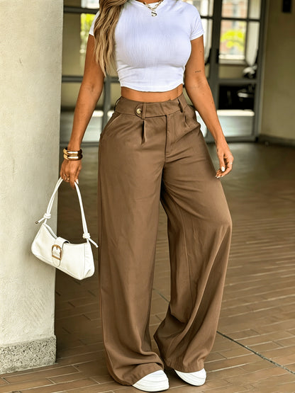 Effortless Wide Leg Pants for Women with High Waist Pleated Button Tab Relaxed Casual Style