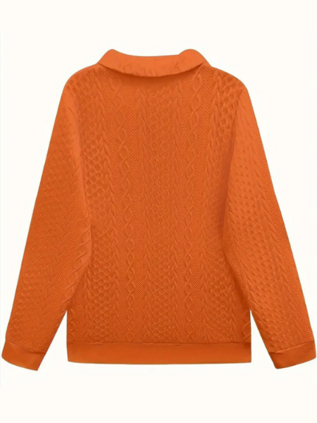 Comfortable Cable Knit Sweater for Women with Notch Collar Quarter Zip Long Sleeve Relaxed Style