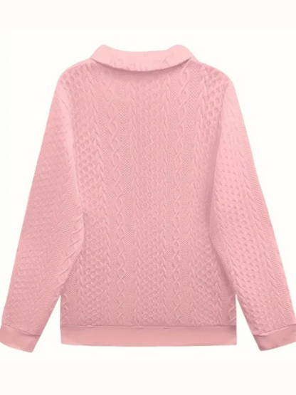Comfortable Cable Knit Sweater for Women with Notch Collar Quarter Zip Long Sleeve Relaxed Style