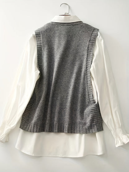 Comfortable Sweater Vest for Women with Round Neck Sleeveless Button Trim Relaxed Oversized Style
