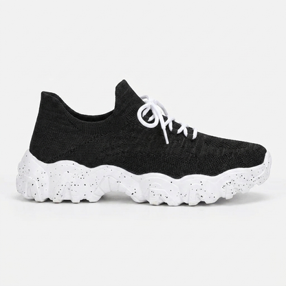 Comfortable Running Shoes for Women with Knit Mesh Upper Lace Up Chunky Sole Style