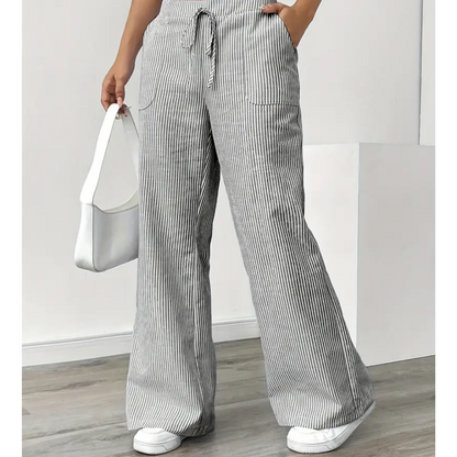 Effortless Striped Wide Leg Pants for Women with High Waist Drawstring Relaxed Casual Style