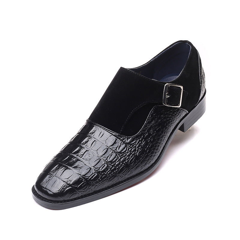 Elegant Crocodile Embossed Monk Strap Dress Shoe for Women with Suede Panel Buckle Slip On Formal Style
