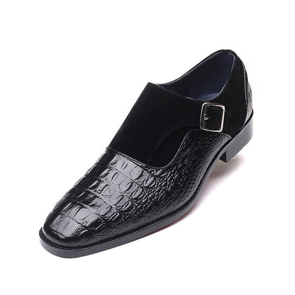 Elegant Crocodile Embossed Monk Strap Dress Shoe for Women with Suede Panel Buckle Slip On Formal Style