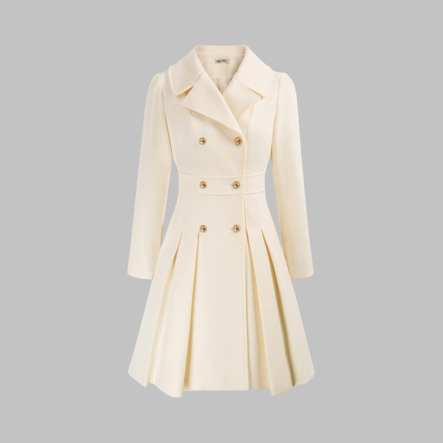 Elegant Wool Blend Pea Coat for Women with Notched Lapel Long Sleeve Double Breasted Pleated Fit and Flare Style