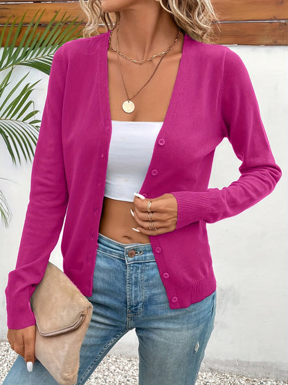 Effortless Knit Cardigan Sweater for Women with V Neck Long Sleeve Button Front Relaxed Style