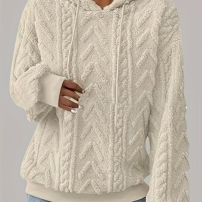 Comfortable Cable Knit Fleece Hoodie for Women with Drawstring Hood Long Sleeve Oversized Cozy Style