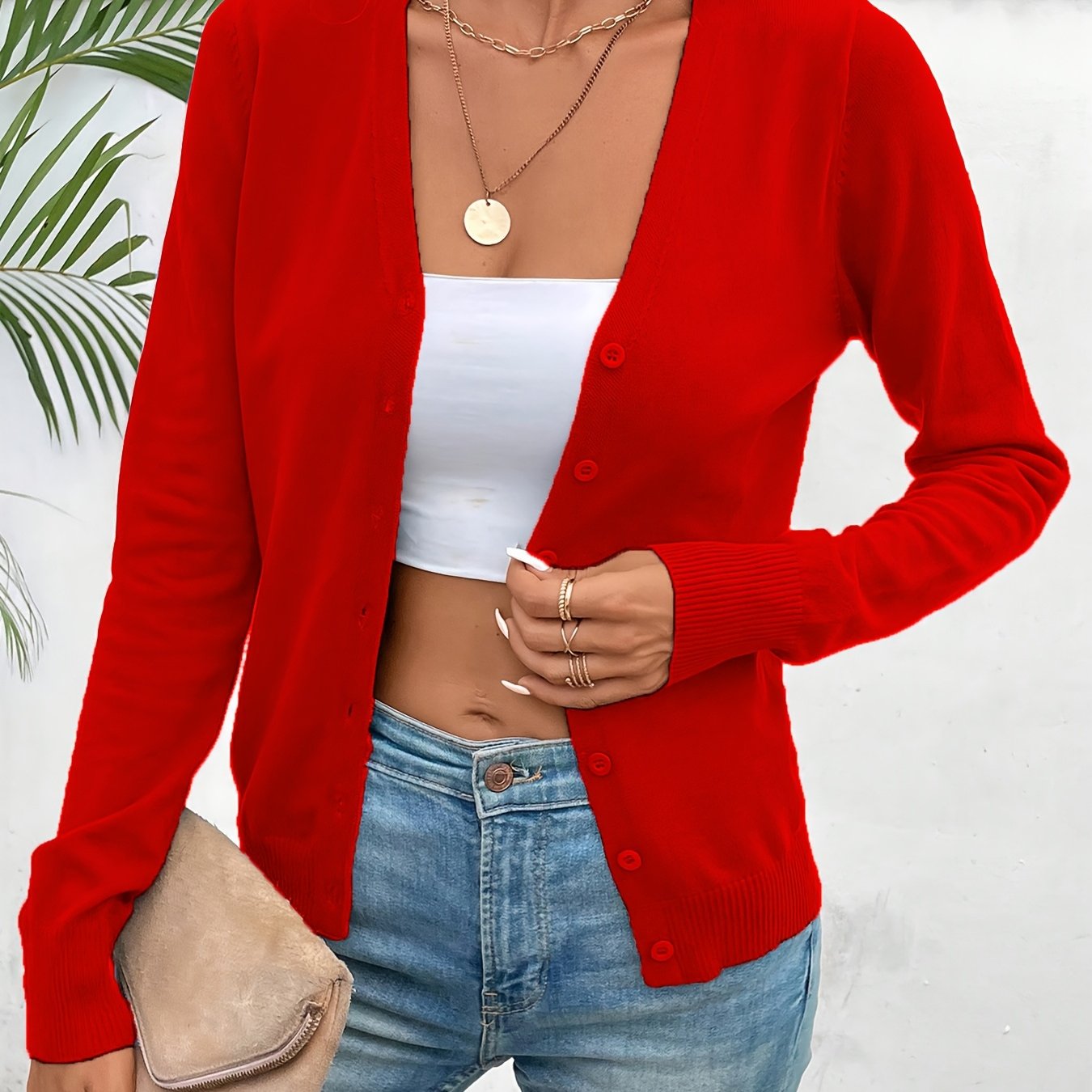 Effortless Knit Cardigan Sweater for Women with V Neck Long Sleeve Button Front Relaxed Style