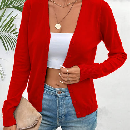 Effortless Knit Cardigan Sweater for Women with V Neck Long Sleeve Button Front Relaxed Style