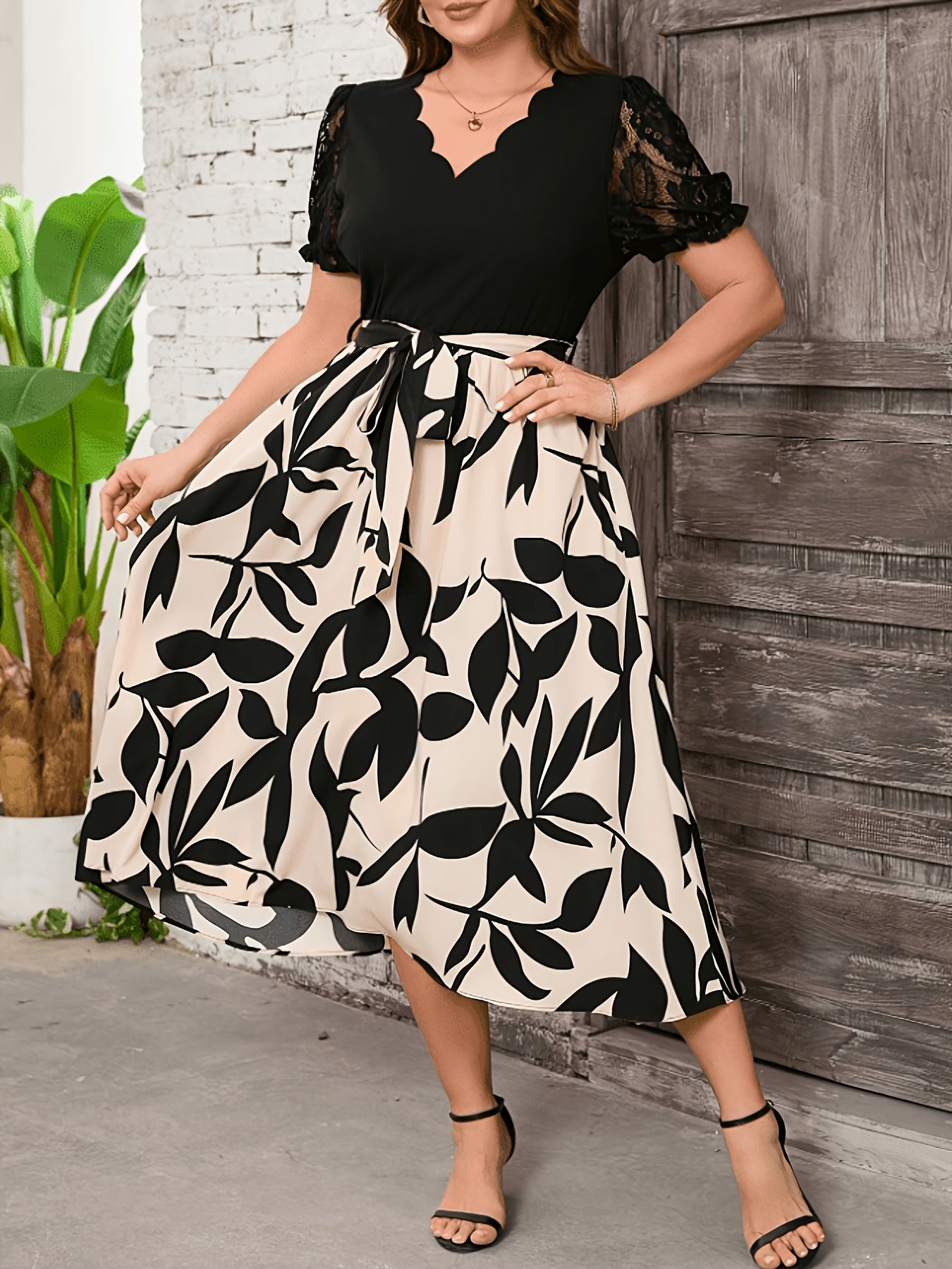 Plus Size, Women's Printed Patchwork Dress